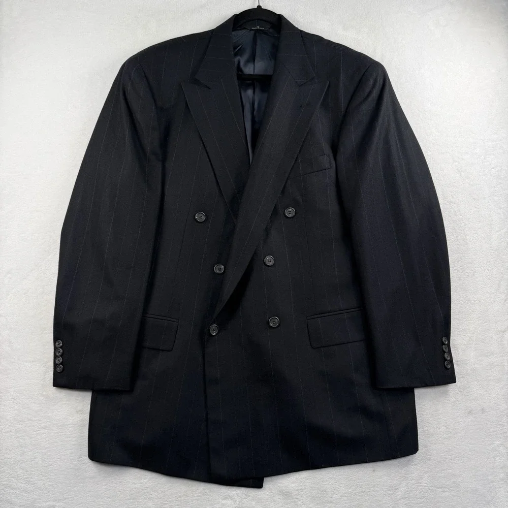 Polo University Club Ralph Lauren Double Breasted Chalk Stripe Blazer 46L Navy